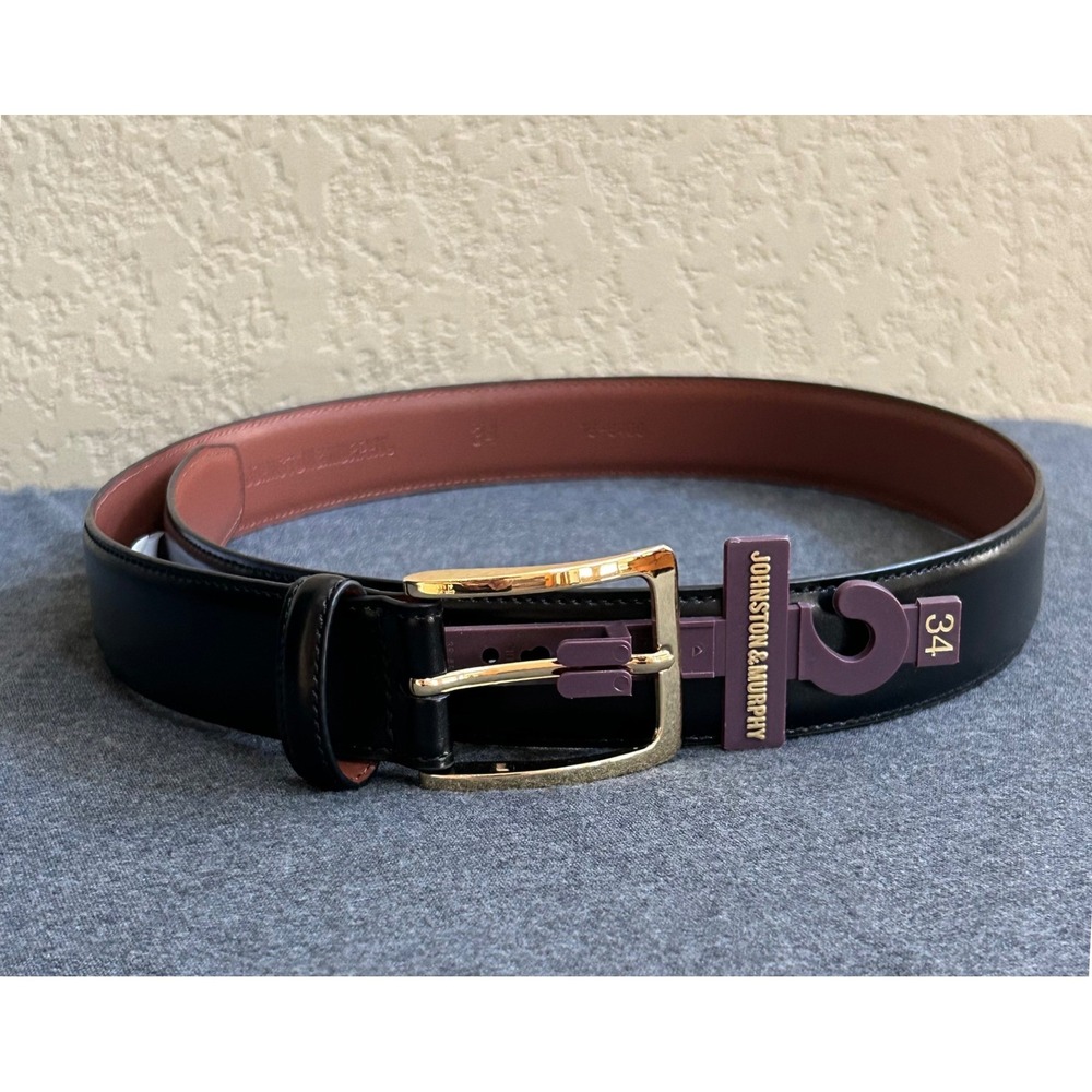 Johnston & Murphy Mens 34 Black Genuine Leather Dress Belt Gold Buckle NWT